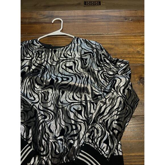 Vintage Metallic Silver Metallic Fun  Blouse Disco Shirt Size 12 Alexandria - Picture 2 of 6